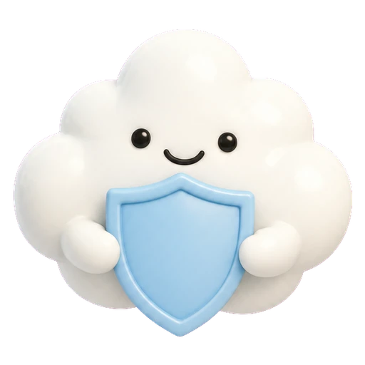 Rovecode, the cloud mascot, holding a shield